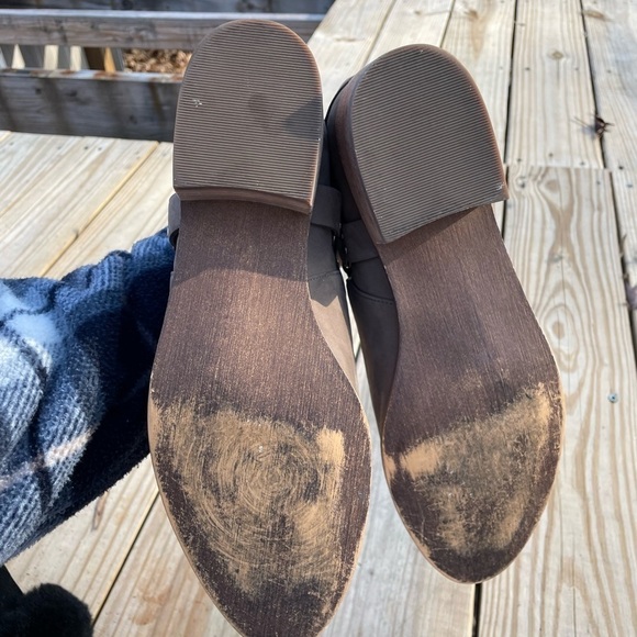 BP Genuine Leather Nude Buckle Detail Stacked Heel Moto Ankle Booties - Picture 12 of 14